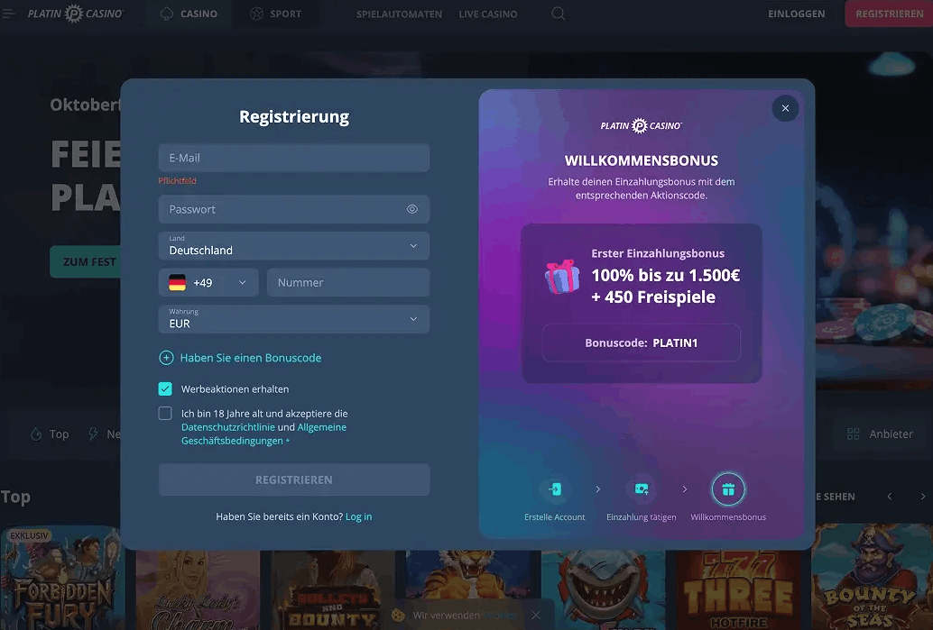 Schritt-für-Schritt-Anleitung zum Login und zur Registrierung im Platin Casino